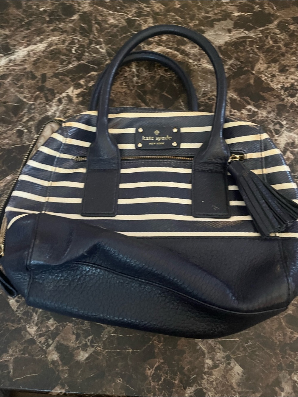 kate spade New York Navy & White Striped Satchel
